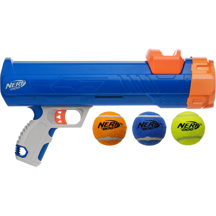 Іграшка для собак Nerf Dog Blaster з 3 м'ячами в сітці, 40,6 см, синій/оранжевий/зелений