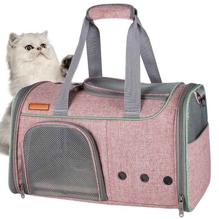 Транспортна переноска для котів середніх та маленьких порід (до 7,3 кг), м'яка, складна, для подорожей та авіаперельотів