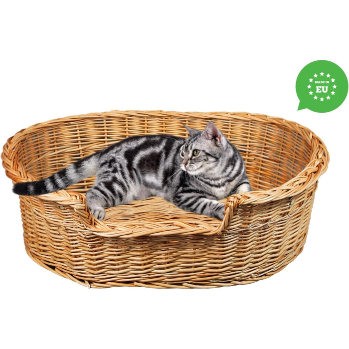 Плетене ліжко для собак та котів з ротангу, 43x28x10/14 см, розмір 75x54x21 см (без подушки)