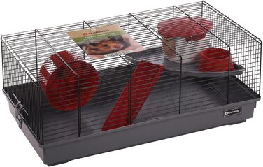 Клітка для хом'яка Flamingo Jing чорна/сіра 46x29,5x23 см з аксесуарами – ідеально для хом'яків та дрібних гризунів