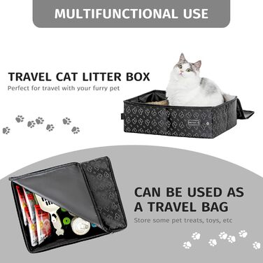 Портативний туалет для котів Petsfit - дорожній, складаний, легкий у чищенні (40x30x12 см, чорний з візерунком)