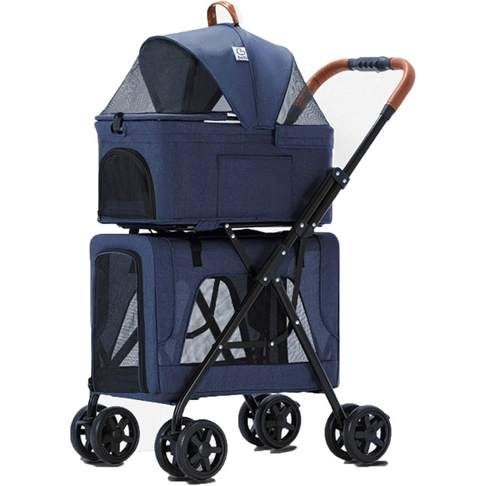 Двоповерховий візок для домашніх тварин, багатофункціональний 3-в-1 для котів та собак, складаний, для маленьких собак, з можливістю складання спереду, візок для 2 собак (сірий)