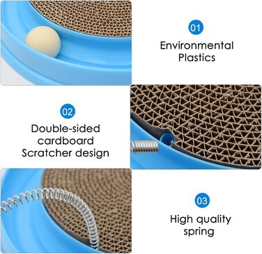 Кігтеточка для котів з м'ячиком та іграшковою мишкою - інтерактивна іграшка для кошенят, тренування та розваги. Ігровий мат для котів, синій.
