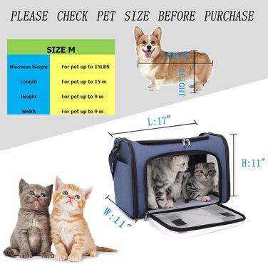 Транспортна сумка для кота/собаки HOCLAUHO - велика, портативна, складана, дихаюча, для подорожей, для двох котів/маленького собаки (світло-чорний)