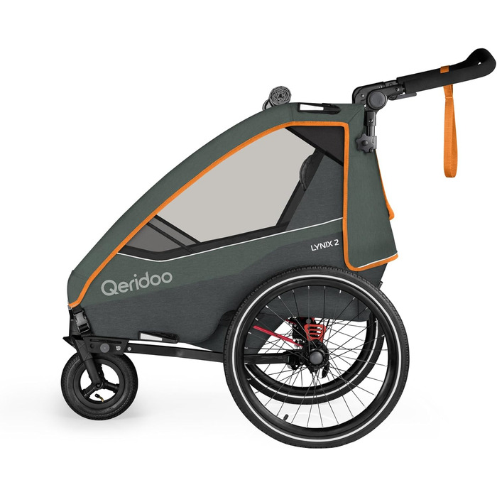 Qeridoo Lynix 2 Forest Green - Причіп для велосипеда 2 дітей з підвіскою та ременями безпеки | Дитячий велопричіп-візок | Qeridoo