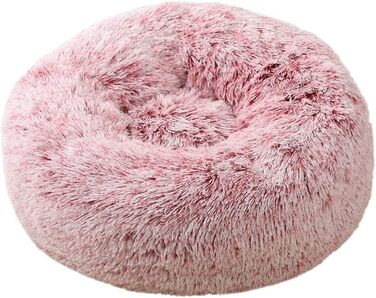 Кругле ліжко для собак FANSU з м'якого плюшу, ковзаюча база, ліжко для котів у формі пончика, розмір та колір обираються (90см, градієнт рожевого)