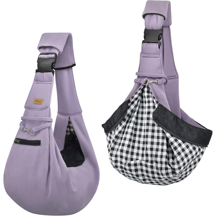 Трагетик для собак та котів Cuby Hundetragetuch, перевертається, для домашніх тварин, Папоуз, м'яка сумка та трагетик, підходить для цуценят, маленьких собак та котів для подорожей на відкритому повітрі (Сріблясто-сірий) (Фіолетовий, Маленький)