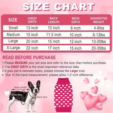 Вовняний пуловер для собак на День святого Валентина з червоним сердечком (M, червоний)