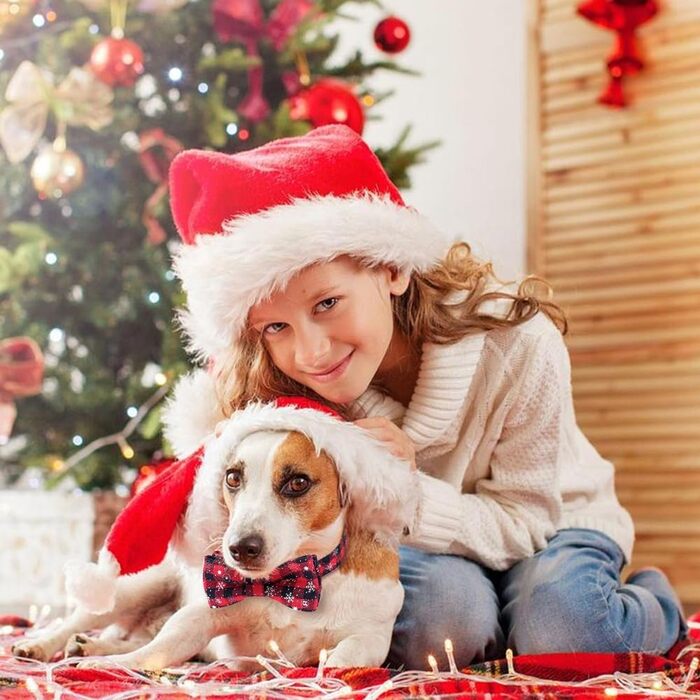 Нашийник для собак та котів на Новий рік з бантиком, регульований, прикрашений сніжинкою, розмір S