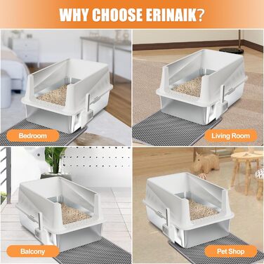 Квітковий горщик Erinaik для котів, нержавіюча сталь, з кришкою, XL, великий, для великих котів, металева, високі бортики (білий)