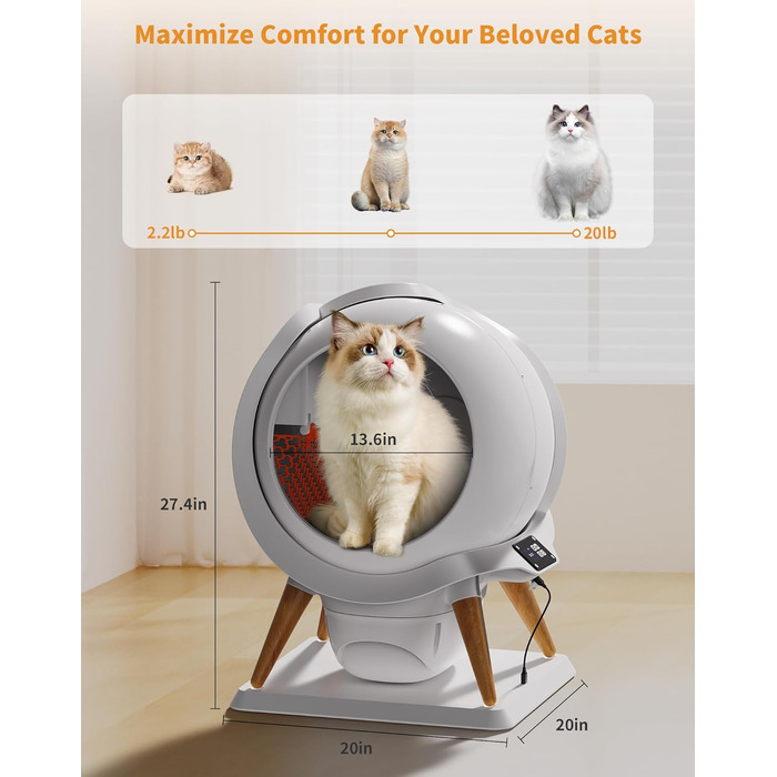 Автоматичний лоток для котів HoneyGuaridan SL900 з самоочищенням, 63л, з підключенням до додатку, сенсорами та подвійним живленням