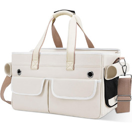 Транспортна переноска для котів та собак ALLSOPETS, складана, портативна, з м'якими кишенями, для подорожей, кемпінгу, хати, Бежева