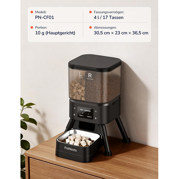 Автоматичний годівник для котів PalNests 4L з Wi-Fi, програмований таймер, керування через додаток, для котів та собак