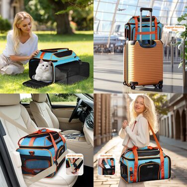 Трансформер-переноска для домашніх тварин Petskd з колесами, 48,3 x 33 x 22,9 см, схвалена Southwest Allegiant Airlines, м'яка переноска для собак до 6,8 кг та котів до 9 кг, фіолетовий колір (блакитний)