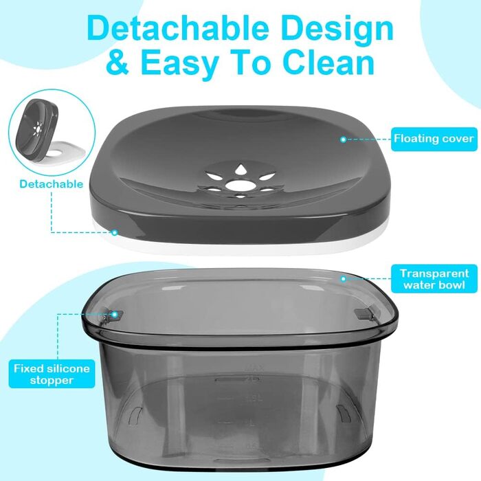 Миска для води для собак, 2 л, повільна годівниця, миска-повільна годівниця, чорна, без розбризкування, для подорожей