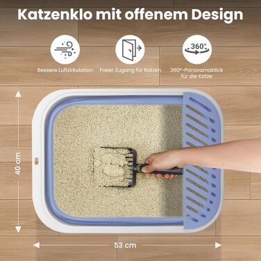 Складаний лоток для котів з низьким входом, великий розмір XL (53×40×14 см), синій