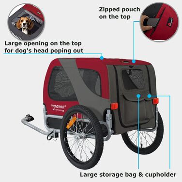 DOGGYHUT® Преміум велопричіп для собак середнього розміру, до 23 кг, складаний, зелений (червоний)