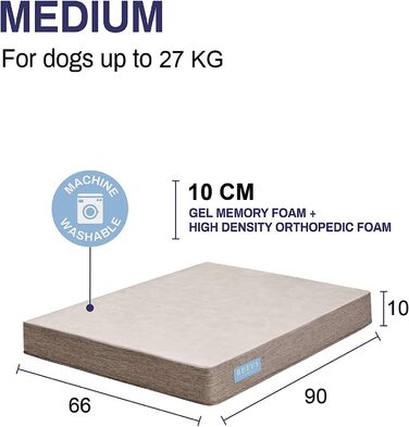 Ортопедичне лежанка для собак з гелевим шаром, водонепроникна, велика та маленька, знімний чохол, кушетка для собак (бежева, L)