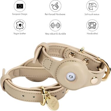 NINA WOOF ошийник для собак з веганської шкіри, сумісний з Apple AirTag, розмір S (12-15 см), для повідків та шлеї, преміум-якість