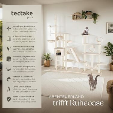 Дряпка для котів tectake Snooky | Ігровий центр з багатоярусною дряпкою та будиночком | Платформи для спостереження (Сірий, Бежевий)