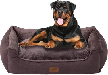 Ортопедичне ліжко для собак середніх та великих порід, 84x66x19 см, супер м'яке та затишне, кошик для собак з високим бортиком, знімний та пральний чохол, неслизьке, темно-коричневе, для дому та автомобіля XL