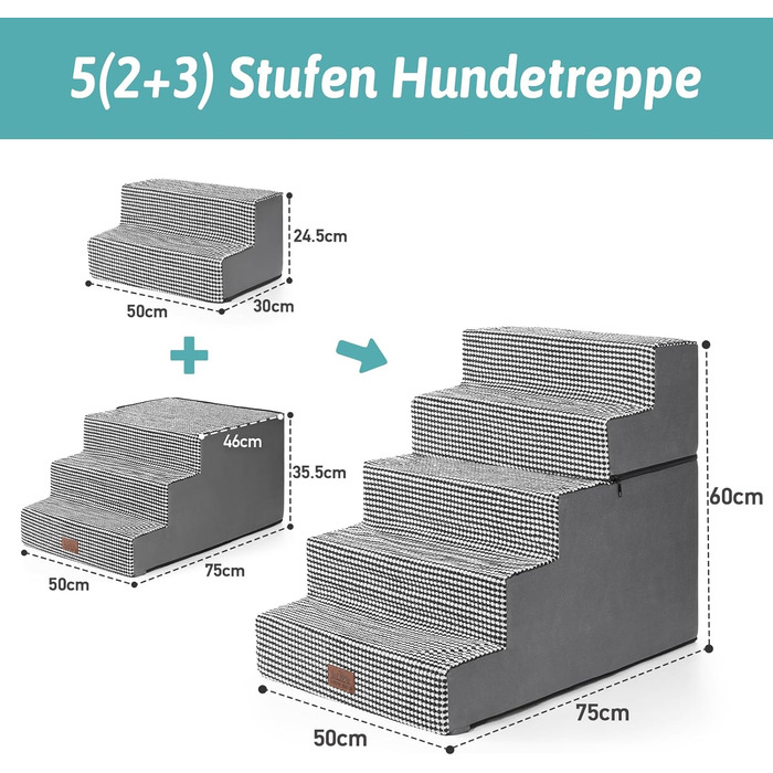 Сходинка для собак та котів COZY KISS - зручна пандус для тварин на ліжко, диван, авто (70х50х60 см)