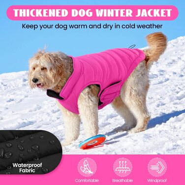 Водонепроникна куртка для собак Lelepet, тепла зимова куртка для маленьких собак, двостороння вітрозахисна куртка з застібкою-липучкою, рожева, розмір S