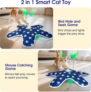 Інтерактивна іграшка для котів PUHOHUN: автоматична мишка з пір'ям, іграшка-палиця з пір'ям, синього кольору