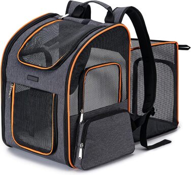 Рюкзак-переноска для собак та котів, сірий, розширюваний, для подорожей літаком