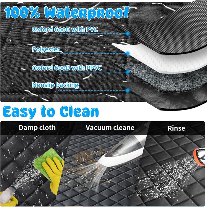 Захист для сидіння автомобіля URPOWER 6-в-1 для собак, водовідштовхувальний, з сіткою та бічною застібкою, чорний A