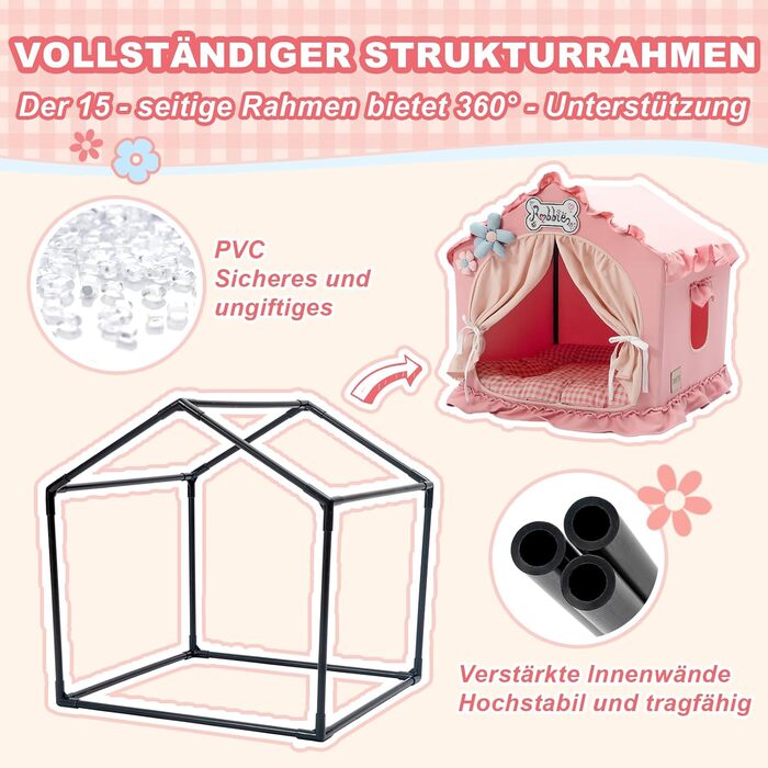 Будка для собак Jiupety, рожева, для дому, 43x43x43 см, складана, для собак 4-9 кг