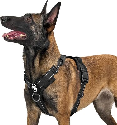 Шлейка для собак OneTigris Diesel, тактична, чорна, розмір L, м'яка підкладка, з ручкою та 3 D-кільцями, для середніх та великих собак