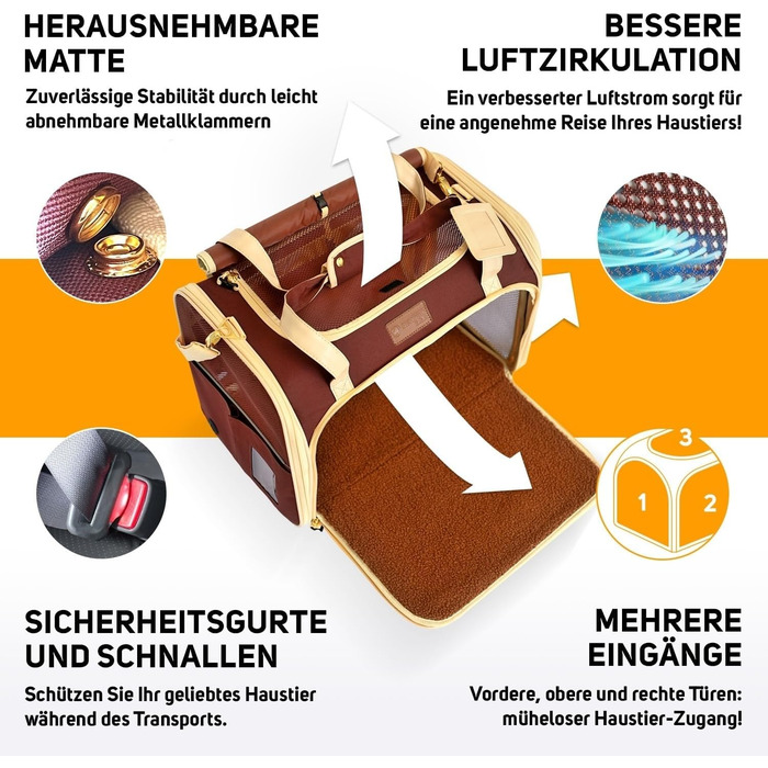 Транспортна переноска для котів та собак PETPROVED (L, Колір: Коричневий) 42 x 29 x 28 см