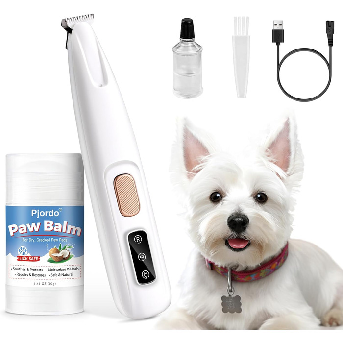 Пджодо Машинка для стрижки собак з бальзамом для подушечок лап, тиха машинка для стрижки шерсті собак, догляд за шерстю котів та собак, стрижка подушечок лап, очей, вух, обличчя, тулуба