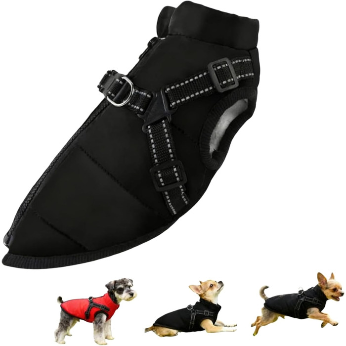 Зимовий одяг для собак з шлейкою, 3-в-1, водонепроникний, вітронепроникний, теплий та зручний. Підходить для собак та котів маленьких, середніх та великих порід (Чорний, 5XL)