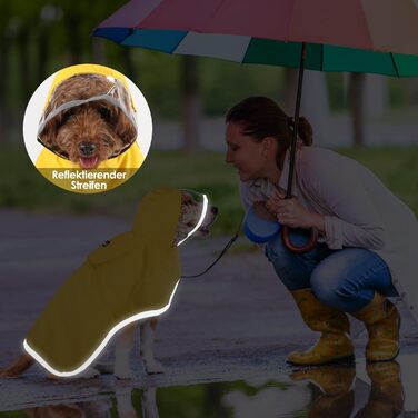 Водонепроникний дощовик для собак Eyein, жовтий, XS - теплий, з капюшоном та світловідбиваючими смугами