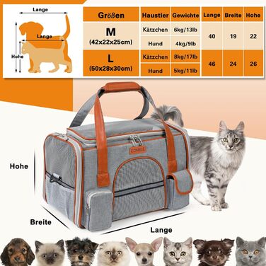 Сумка-переноска для котів та собак до 7 кг COMSLE (42x22x25 см, світло-сіра)