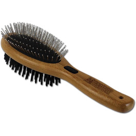 Набір для грумінгу Bamboo Groom Combo Brush I Подвійна щітка для тварин з коротким та середнім хутром I Щітка для собак та котів з закругленими щетинками та щетиною дикого кабана