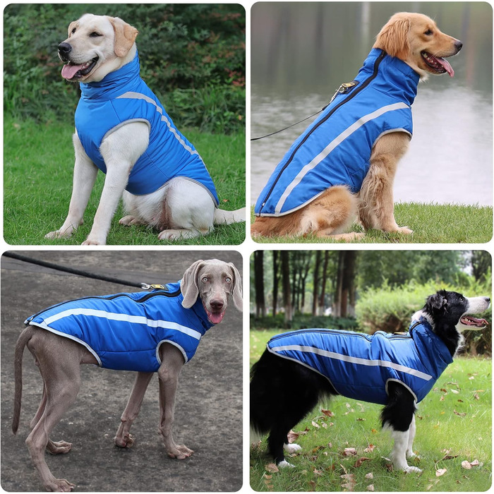 Зимова куртка для собак, тепла водонепроникна куртка для середніх та великих собак, флісова підкладка, світловідбиваючі елементи, для Лабрадора, Бульдога, Самоеда (5XL/60см, Синій)