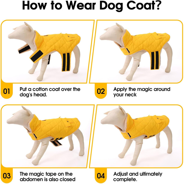 Зимовий теплий одяг для собак CITE TOILE - куртка з флісу для собак, з отвором для шлейки, жовта (M)