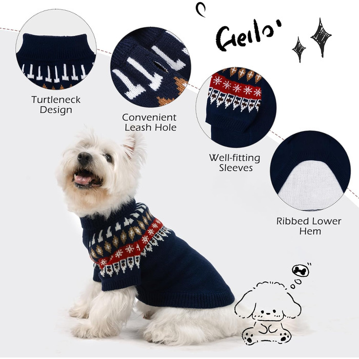 Пуловер для собак EXPAWLORER Fair Isle з візерунком Fair Isle - стильний одяг для собак, в'язана жилетка, пуловер для цуценят, теплий пуловер з коміром-стійкою для малих, середніх та великих собак, блакитний, розмір M (Medium)