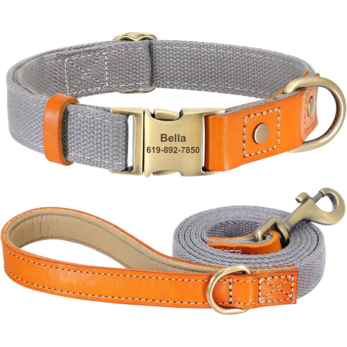 Персоналізоване обіднє повідко-лінійка для собак з нейлону, шкіра, аксесуари для тварин, блакитний (M, сірий)