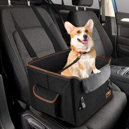 Автокрісло для собак Angooni: зручний бустер для маленьких та середніх собак з кишеньками для зберігання, м'яке плюшеве ліжко для переднього та заднього сидіння (чорне)