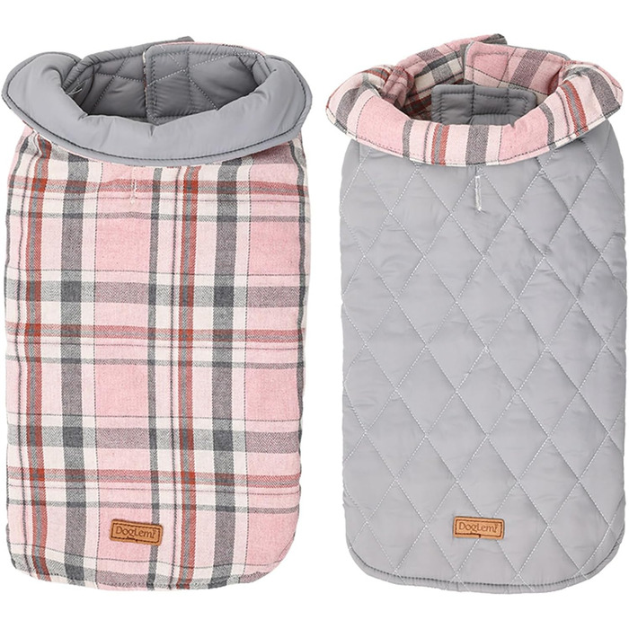 Зимова куртка для собак великих порід, водонепроникна, тепла, з кріпленням для повідка, перевертається, рожевий (XS)