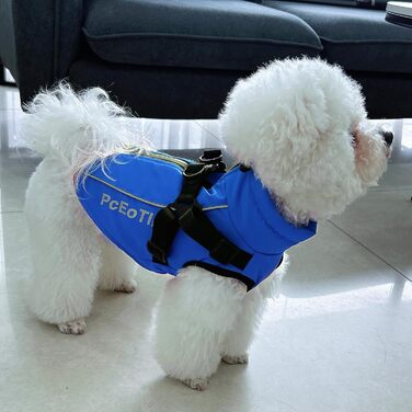 Водонепроникний собачий плащ PcEoTllar для маленьких собак, тепла куртка з шлейкою для зими, костюм для катання на лижах, бавовна, блакитний собачий пуловер L