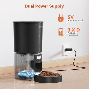 Автомат годівлі для котів 4.2L з програмуванням, з окремою мискою, подвійне живлення, 6 прийомів їжі на день (Чорний), миска з нержавіючої сталі