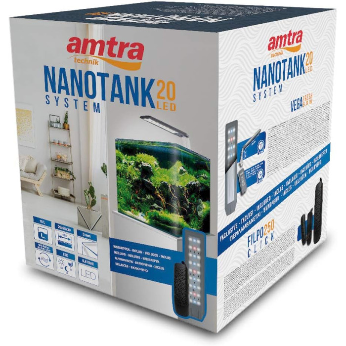 Нанотанк Amtra System 20, акваріум 18 л з LED освітленням і фільтром, скло, 25x25x30 см, комплект