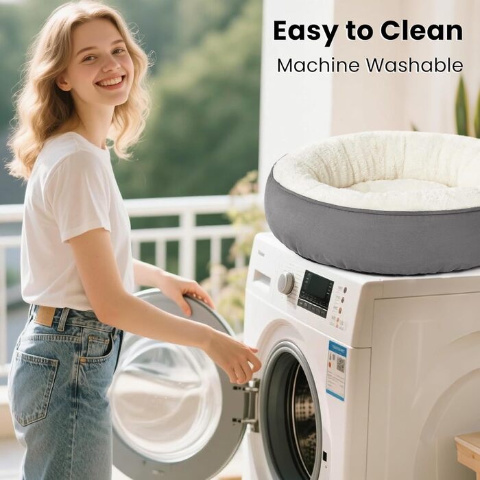 Кругле ліжко для котів та собак Love's Cabin, 58.4 см, сіре, з водонепроникним та антиковзким дном, зручне та миється