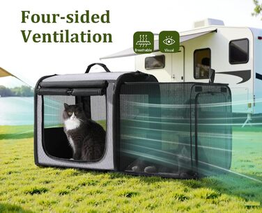 Pecute Розширювана переноска для котів та маленьких собак, транспортна сумка-переноска, розкладний бокс для котів, сіра/зелена, 61x52x45 см