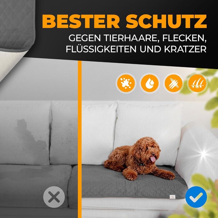 Водонепроникний килимок для собак - міцний захист дивану - великий килимок з неслизьким покриттям для собак та котів - придатний для прання в пральній машині - 175 x 75 см - сірий